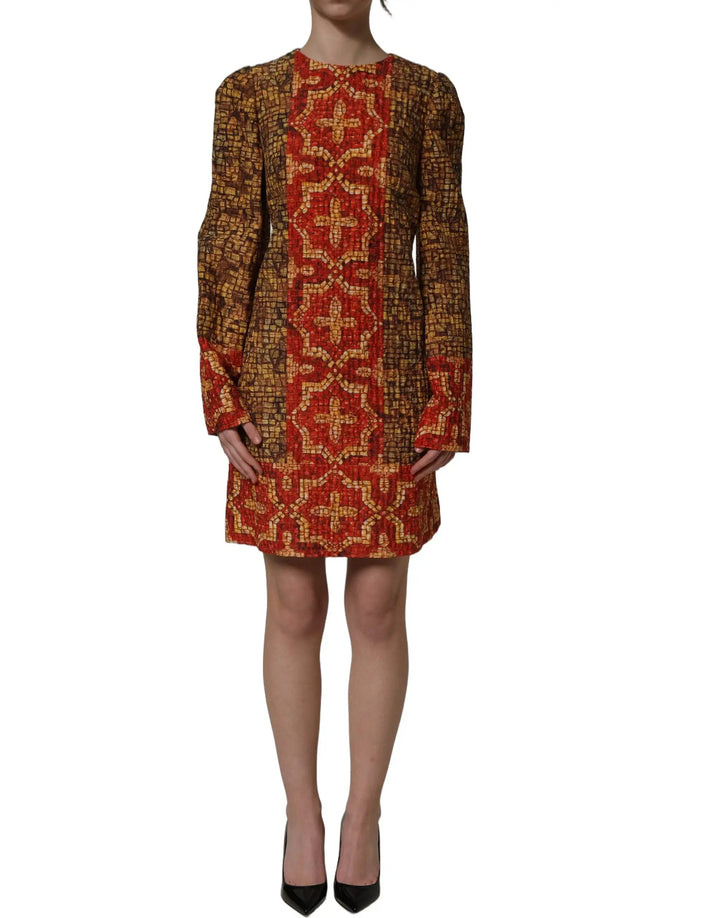 Dolce &amp; Gabbana Sample Sale | Dolce &amp; Gabbana Multicolor Mosaic Long Sleeves Mini Dress - | Designer outlet