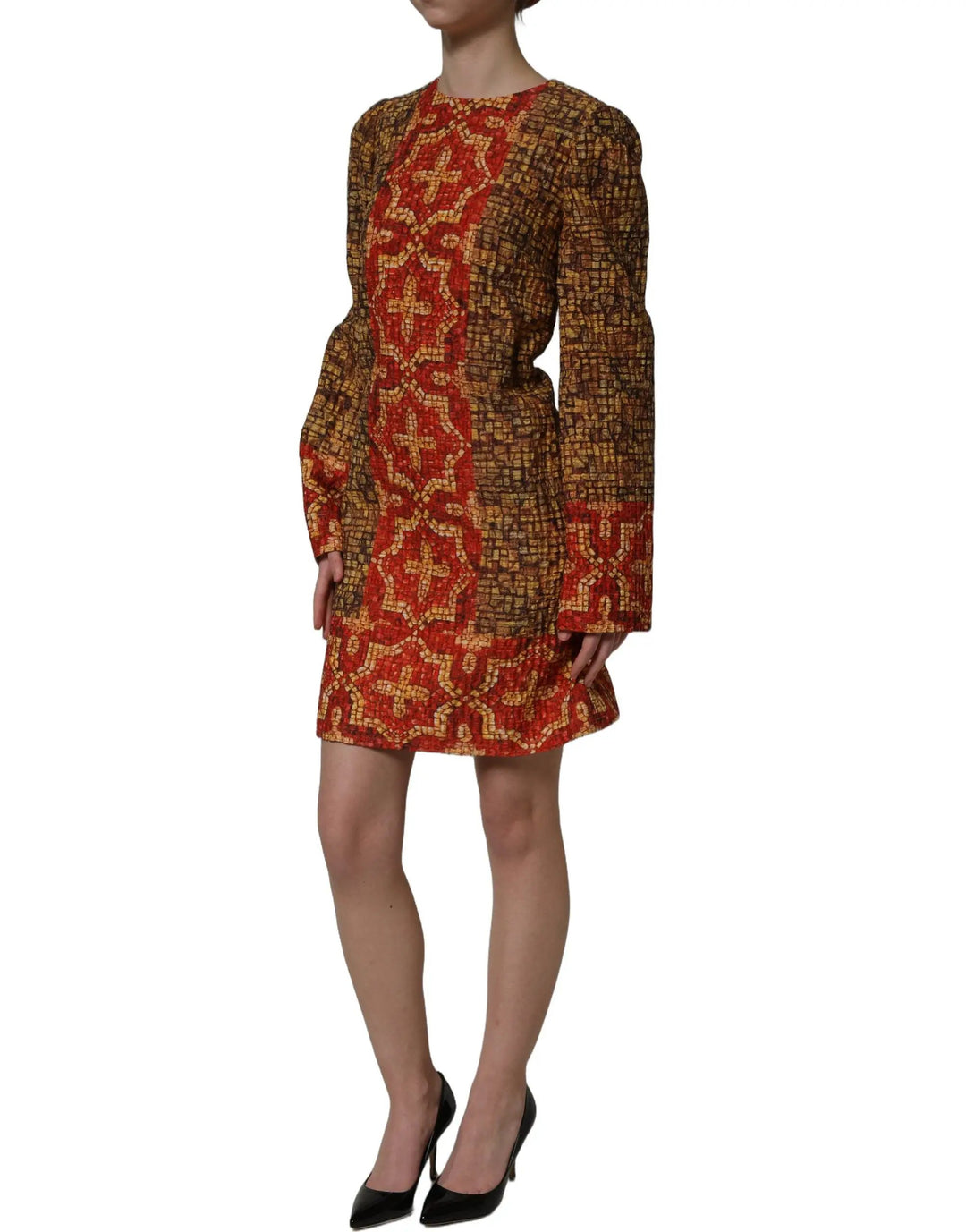 Dolce &amp; Gabbana Sample Sale | Dolce &amp; Gabbana Multicolor Mosaic Long Sleeves Mini Dress - | Designer outlet