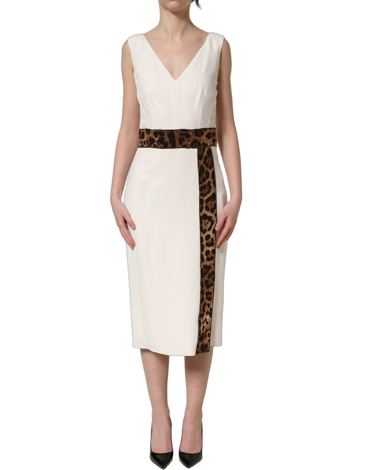 Dolce &amp; Gabbana Sample Sale | Dolce &amp; Gabbana White Leopard Sleeveless Sheath Midi Dress - | Designer outlet