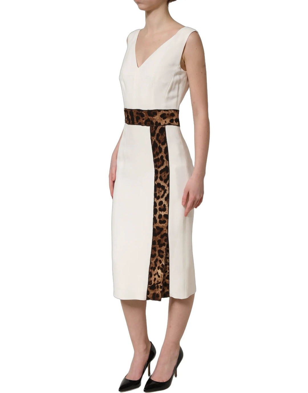 Dolce &amp; Gabbana Sample Sale | Dolce &amp; Gabbana White Leopard Sleeveless Sheath Midi Dress - | Designer outlet