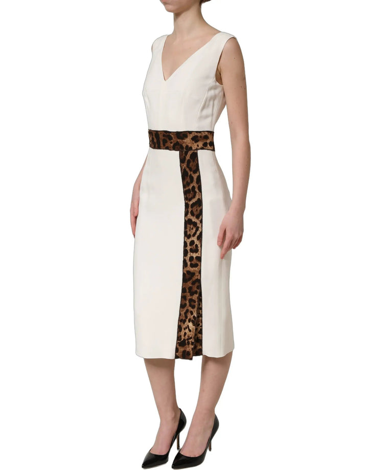 Dolce &amp; Gabbana Sample Sale | Dolce &amp; Gabbana White Leopard Sleeveless Sheath Midi Dress - | Designer outlet