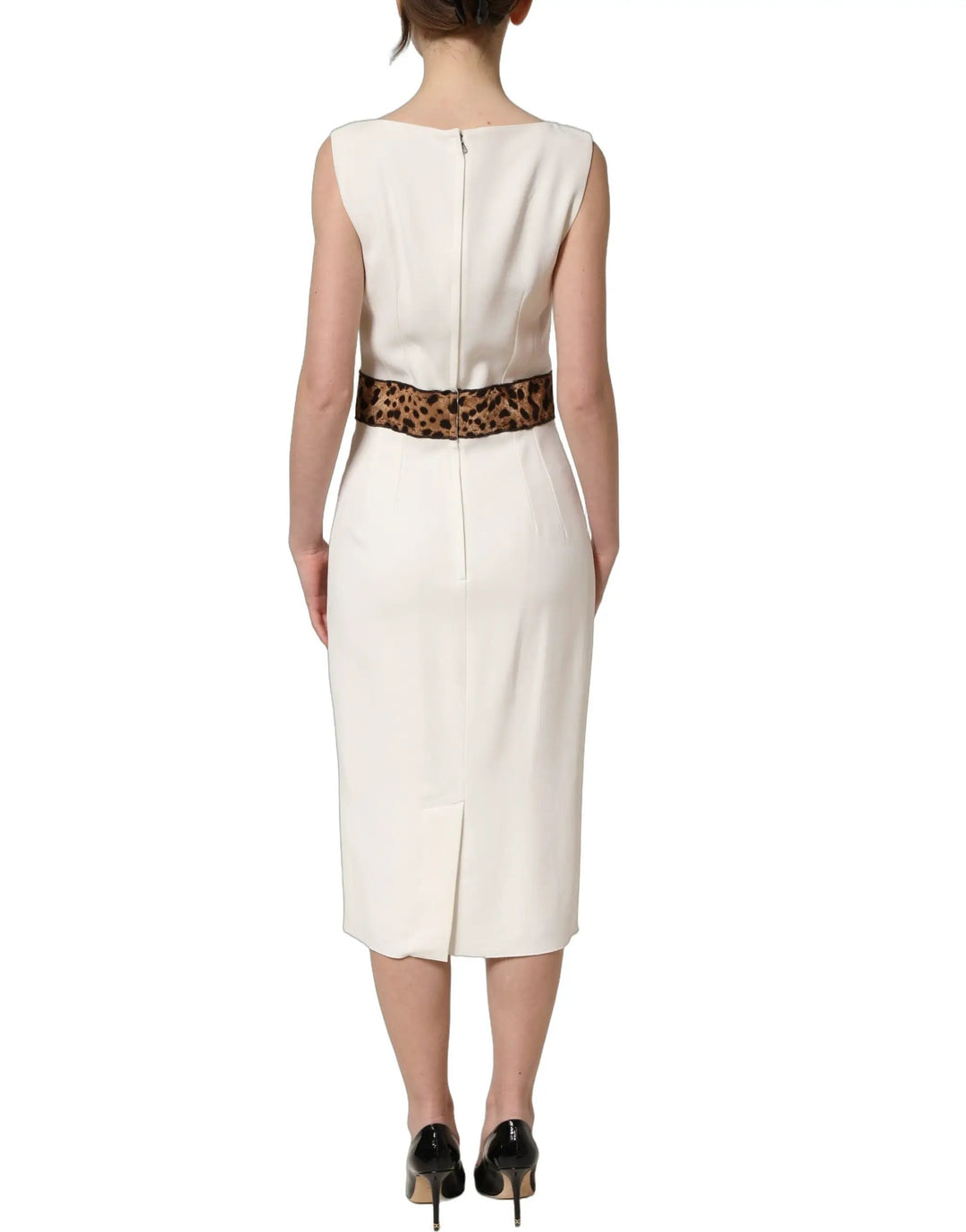Dolce &amp; Gabbana Sample Sale | Dolce &amp; Gabbana White Leopard Sleeveless Sheath Midi Dress - | Designer outlet