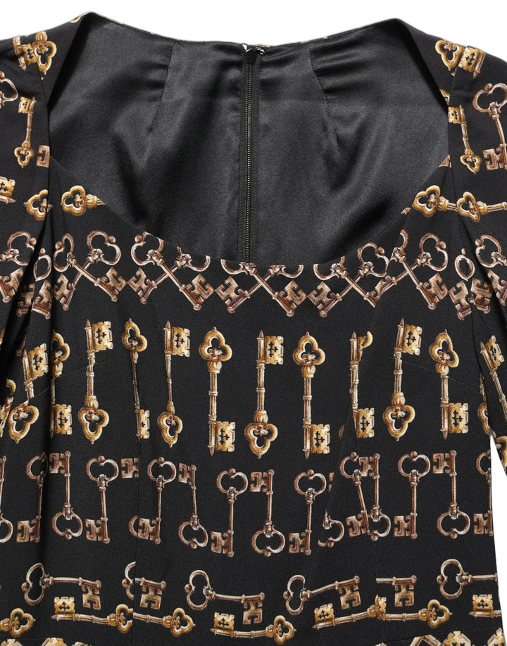 Dolce &amp; Gabbana Sample Sale | Dolce &amp; Gabbana Black Key Print Long Sleeves Sheath Midi Dress - | Designer outlet