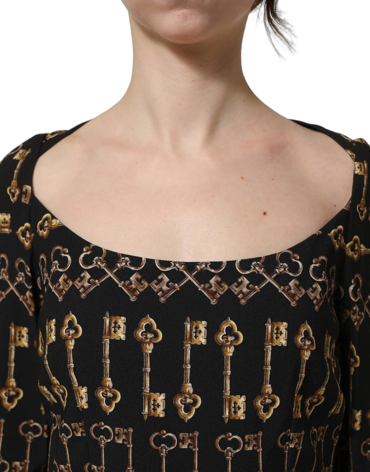 Dolce &amp; Gabbana Sample Sale | Dolce &amp; Gabbana Black Key Print Long Sleeves Sheath Midi Dress - | Designer outlet