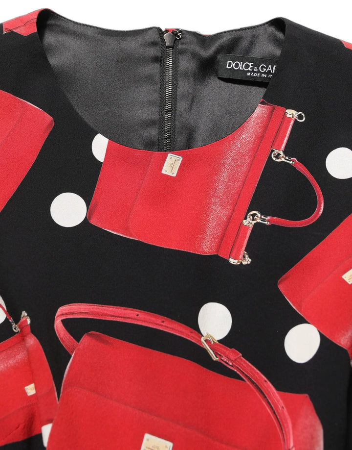 Dolce &amp; Gabbana Sample Sale | Dolce &amp; Gabbana Black Handbag Print Long Sleeve Midi Dress - | Designer outlet
