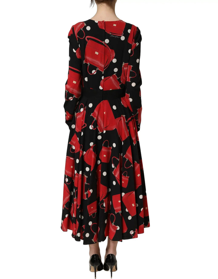 Dolce &amp; Gabbana Sample Sale | Dolce &amp; Gabbana Black Handbag Print Long Sleeve Midi Dress - | Designer outlet