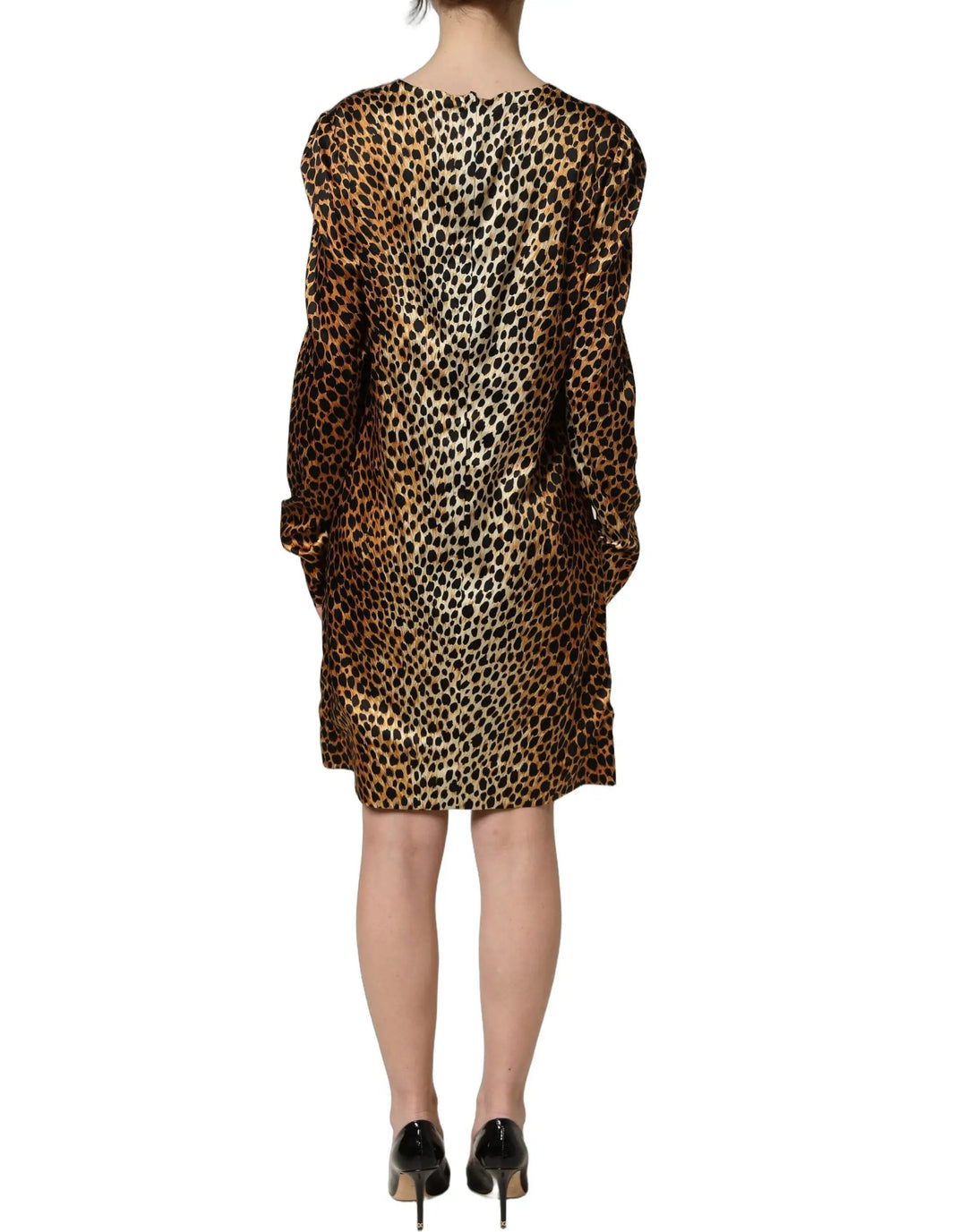 Dolce & Gabbana Sample Sale | Dolce & Gabbana Brown Ocelot Print Long Sleeve Mini Dress - | Designer outlet