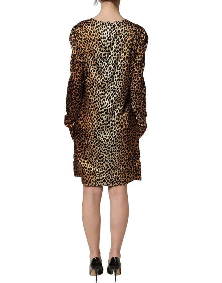 Dolce &amp; Gabbana Sample Sale | Dolce &amp; Gabbana Brown Ocelot Print Long Sleeve Mini Dress - | Designer outlet