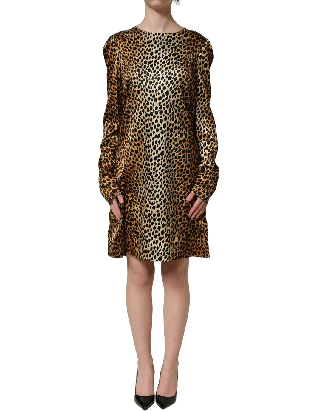 Dolce &amp; Gabbana Sample Sale | Dolce &amp; Gabbana Brown Ocelot Print Long Sleeve Mini Dress - | Designer outlet