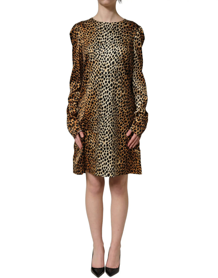 Dolce &amp; Gabbana Sample Sale | Dolce &amp; Gabbana Brown Ocelot Print Long Sleeve Mini Dress - | Designer outlet