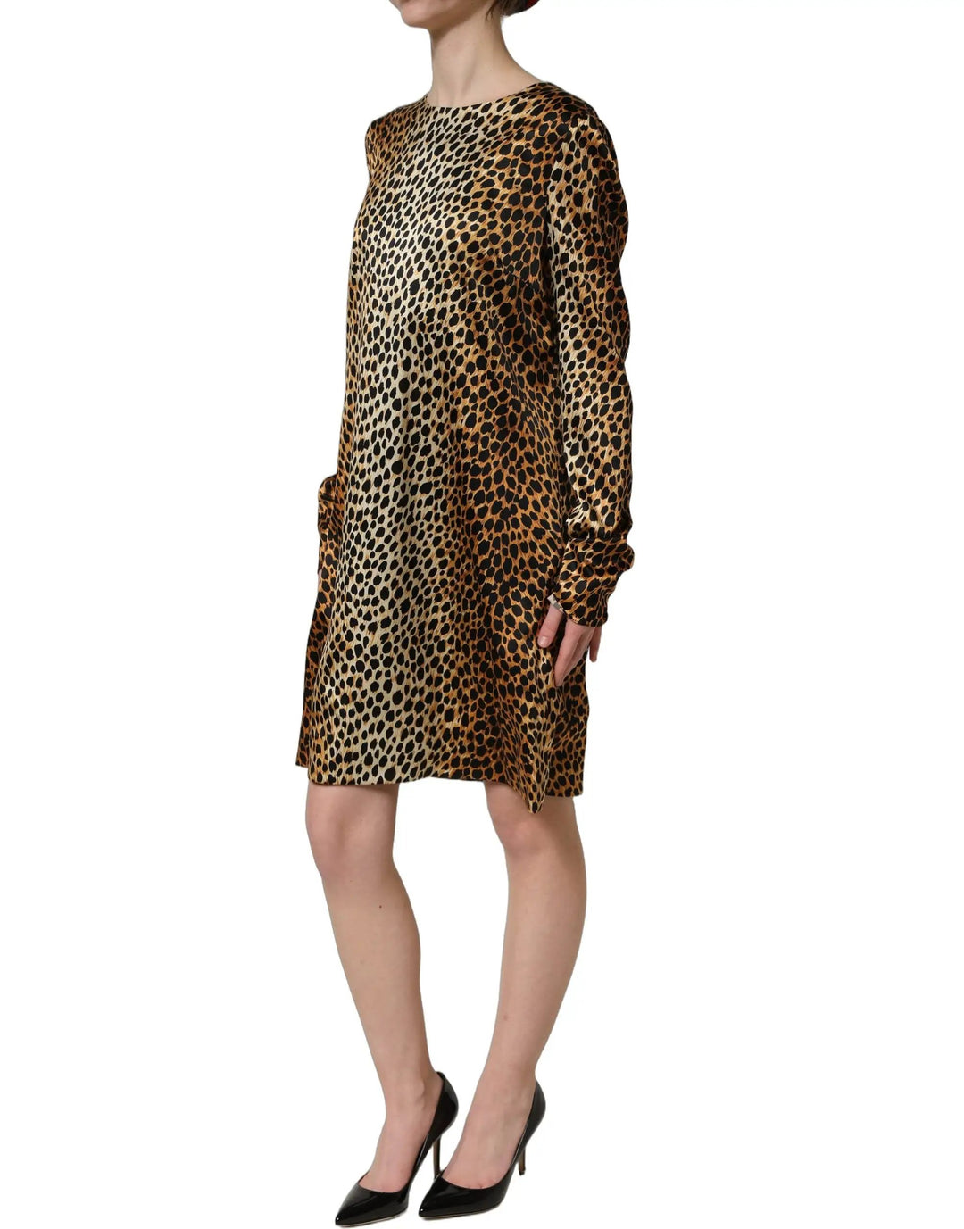 Dolce &amp; Gabbana Sample Sale | Dolce &amp; Gabbana Brown Ocelot Print Long Sleeve Mini Dress - | Designer outlet