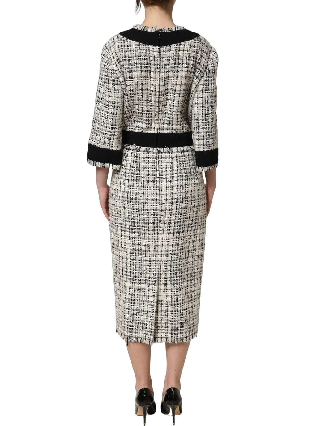 Dolce &amp; Gabbana Sample Sale | Dolce &amp; Gabbana Multicolor Bouclé Tweed Frayed Trim Midi Dress - | Designer outlet