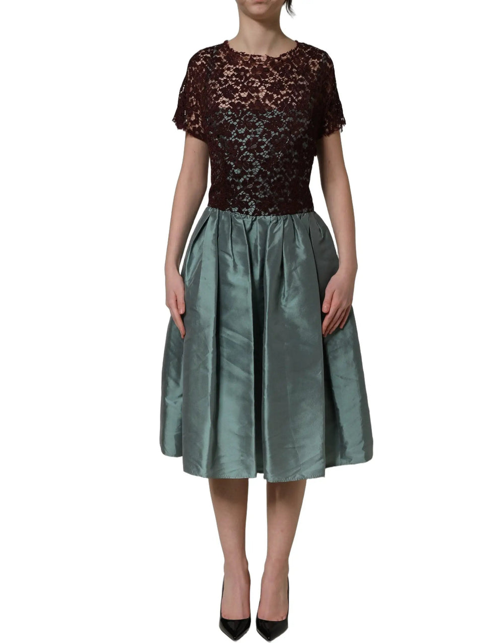 Dolce & Gabbana Sample Sale | Dolce & Gabbana Multicolor Floral Lace Taffeta Pleated Midi Dress - | Designer outlet