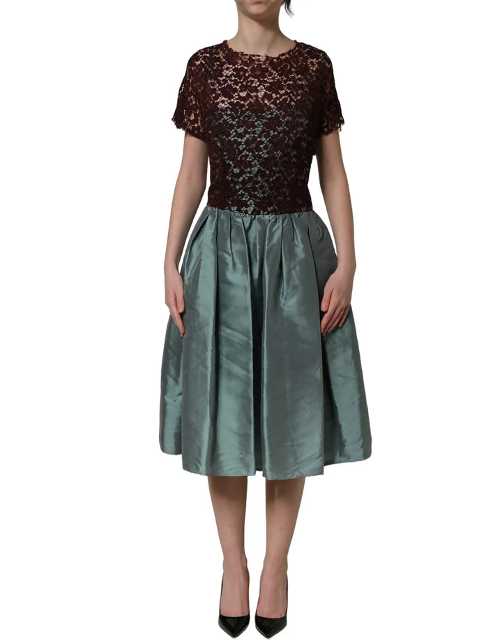 Dolce &amp; Gabbana Sample Sale | Dolce &amp; Gabbana Multicolor Floral Lace Taffeta Pleated Midi Dress - | Designer outlet