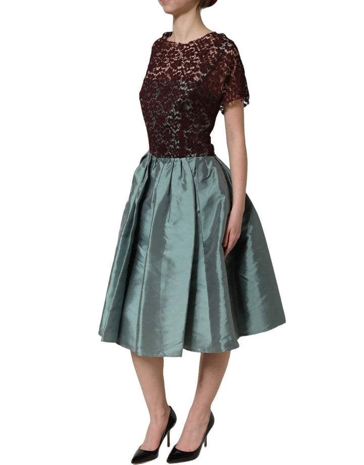 Dolce &amp; Gabbana Sample Sale | Dolce &amp; Gabbana Multicolor Floral Lace Taffeta Pleated Midi Dress - | Designer outlet