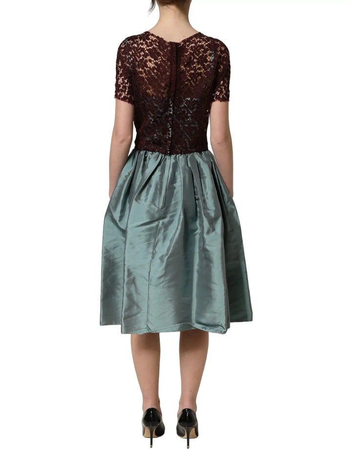 Dolce &amp; Gabbana Sample Sale | Dolce &amp; Gabbana Multicolor Floral Lace Taffeta Pleated Midi Dress - | Designer outlet
