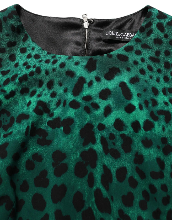 Dolce &amp; Gabbana Sample Sale | Dolce &amp; Gabbana Green Leopard Print Silk Knee Length Dress - | Designer outlet