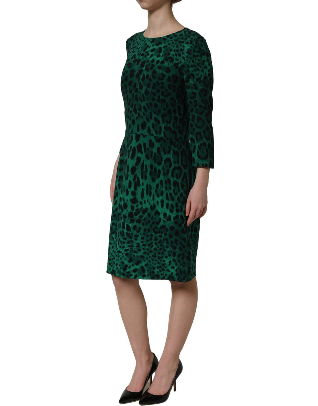 Dolce &amp; Gabbana Sample Sale | Dolce &amp; Gabbana Green Leopard Print Silk Knee Length Dress - | Designer outlet