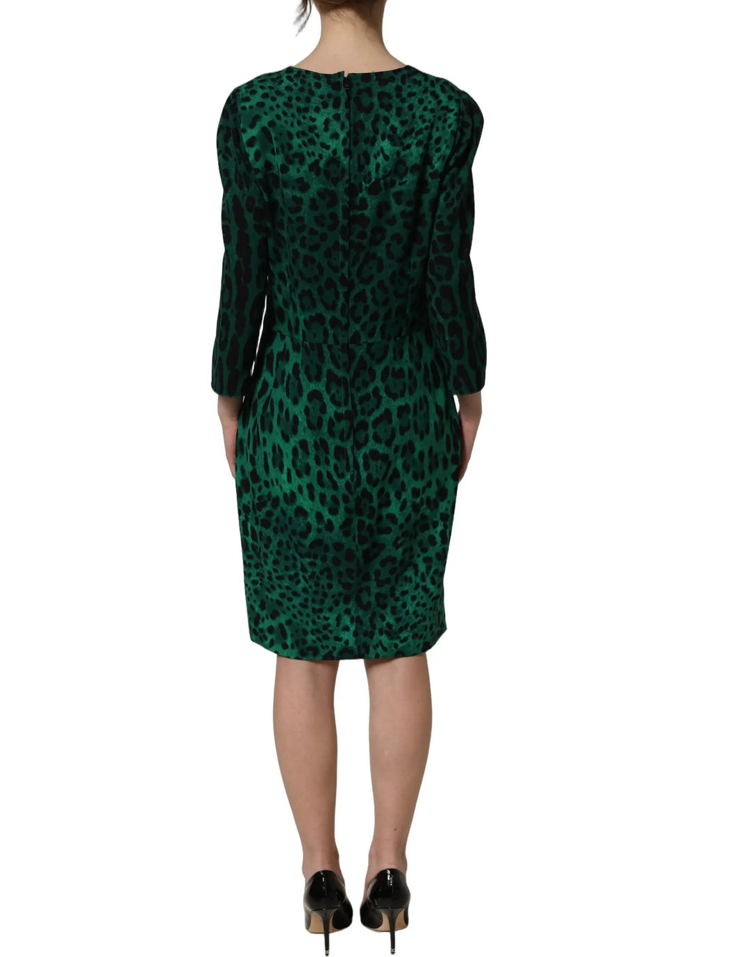 Dolce &amp; Gabbana Sample Sale | Dolce &amp; Gabbana Green Leopard Print Silk Knee Length Dress - | Designer outlet