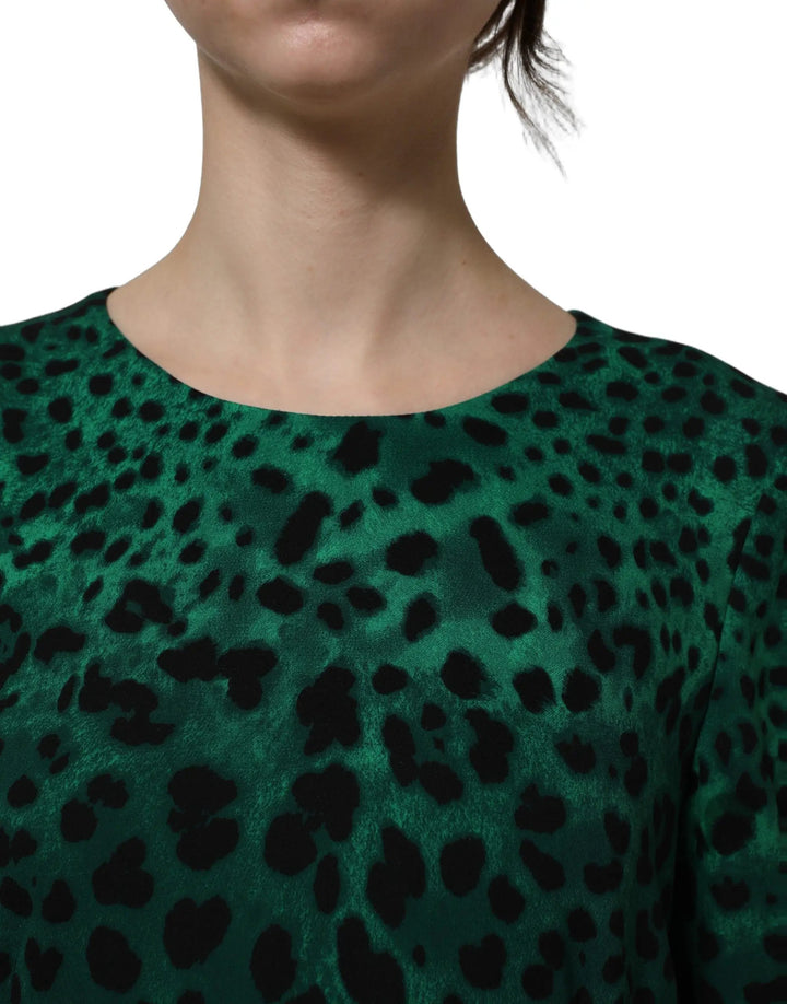 Dolce &amp; Gabbana Sample Sale | Dolce &amp; Gabbana Green Leopard Print Silk Knee Length Dress - | Designer outlet