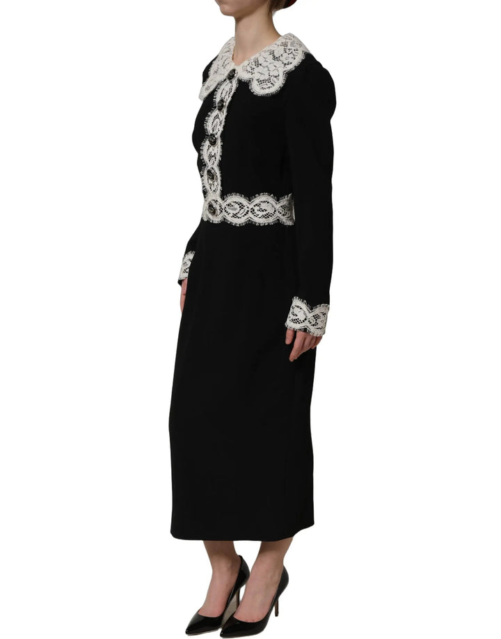 Dolce &amp; Gabbana Sample Sale | Dolce &amp; Gabbana Black Lace Detailing Long Sleeves Midi Dress - | Designer outlet