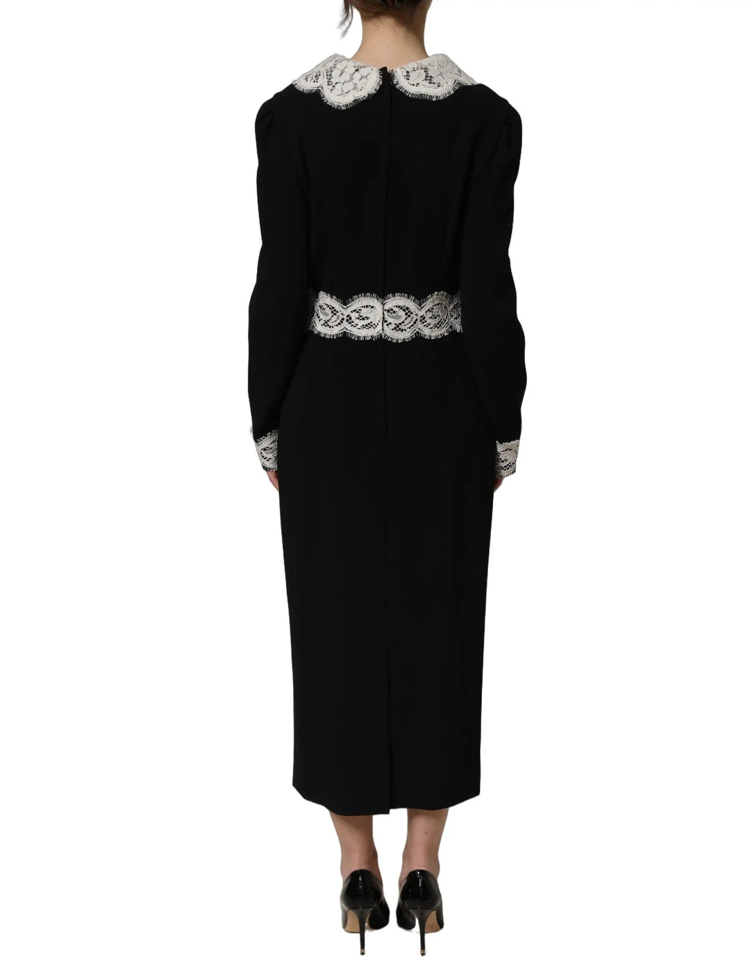 Dolce &amp; Gabbana Sample Sale | Dolce &amp; Gabbana Black Lace Detailing Long Sleeves Midi Dress - | Designer outlet