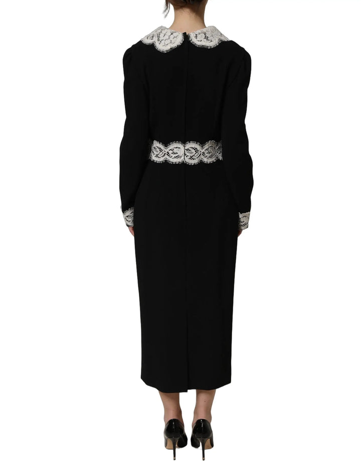 Dolce &amp; Gabbana Sample Sale | Dolce &amp; Gabbana Black Lace Detailing Long Sleeves Midi Dress - | Designer outlet