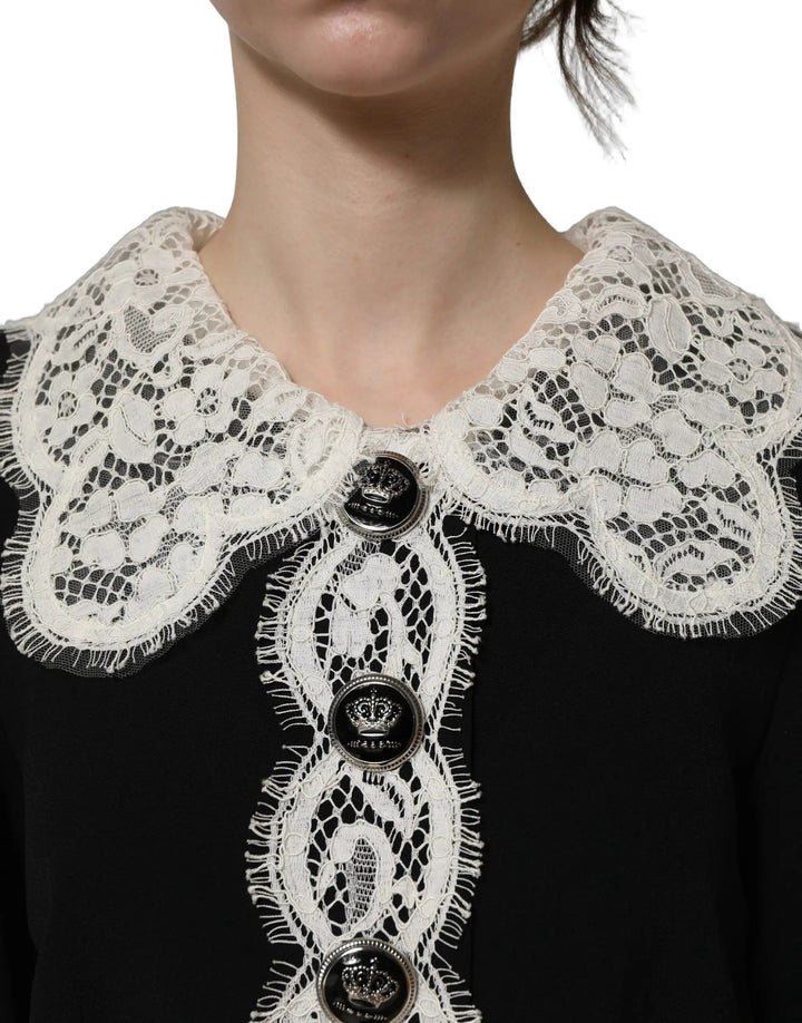 Dolce &amp; Gabbana Sample Sale | Dolce &amp; Gabbana Black Lace Detailing Long Sleeves Midi Dress - | Designer outlet