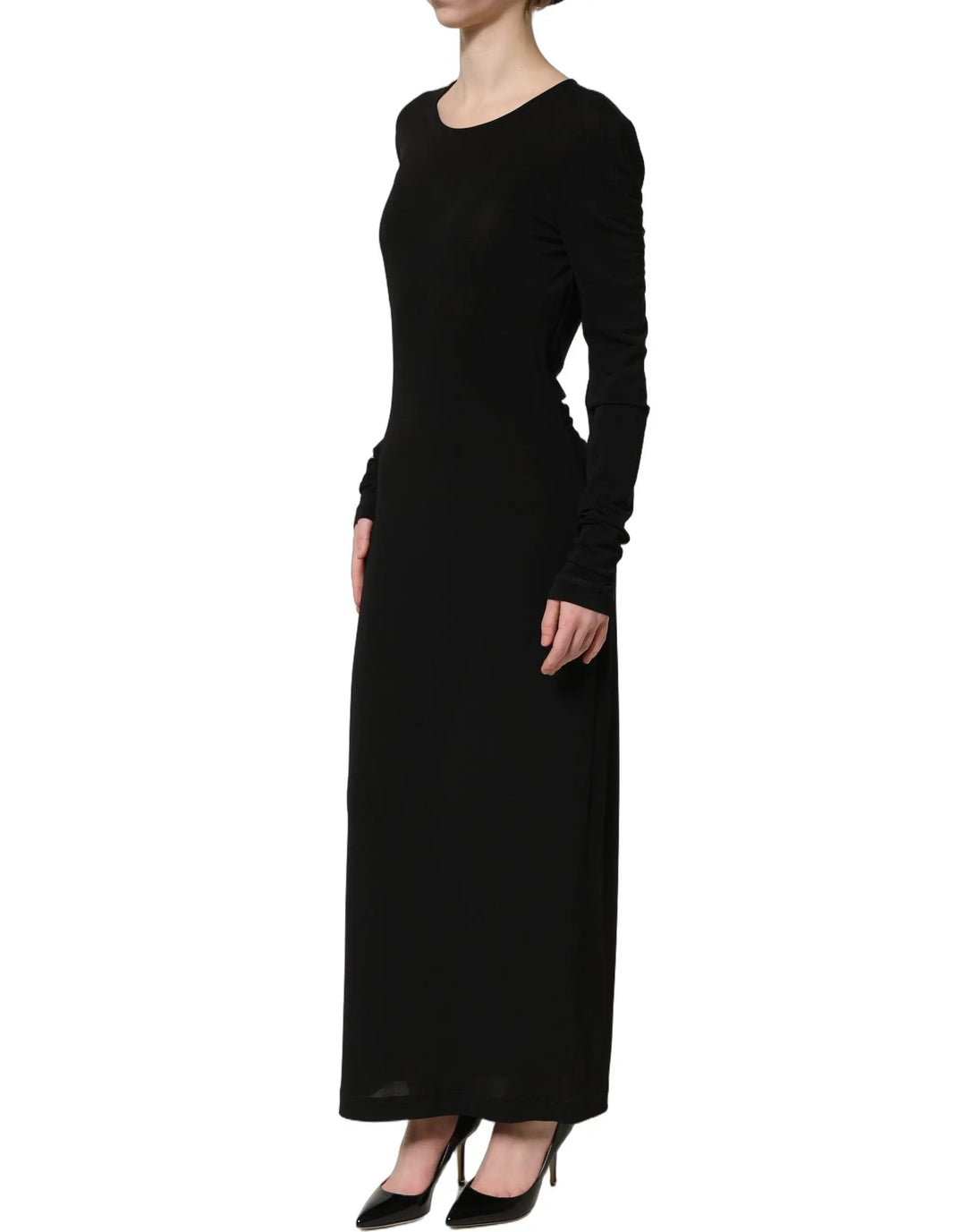Dolce &amp; Gabbana Sample Sale | Dolce &amp; Gabbana Black Cotton Long Sleeves Sheath Maxi Dress - | Designer outlet