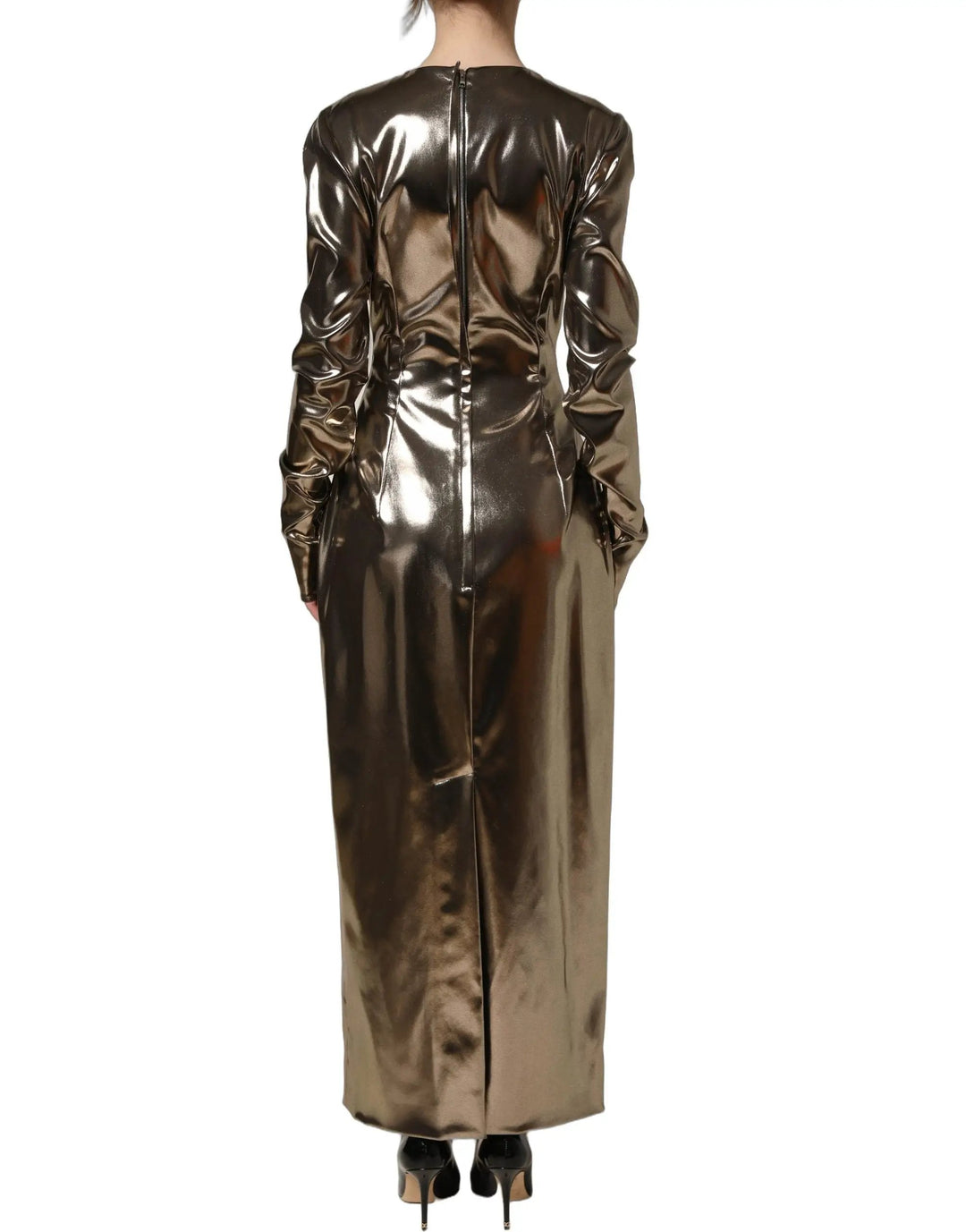 Dolce &amp; Gabbana Sample Sale | Dolce &amp; Gabbana Metallic Gold Polyester LongSleeve Maxi Dress - | Designer outlet