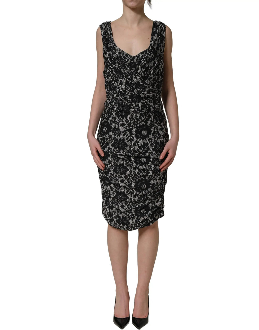 Dolce &amp; Gabbana Sample Sale | Dolce &amp; Gabbana Black White Floral Lace Sleeveless Midi Dress - | Designer outlet