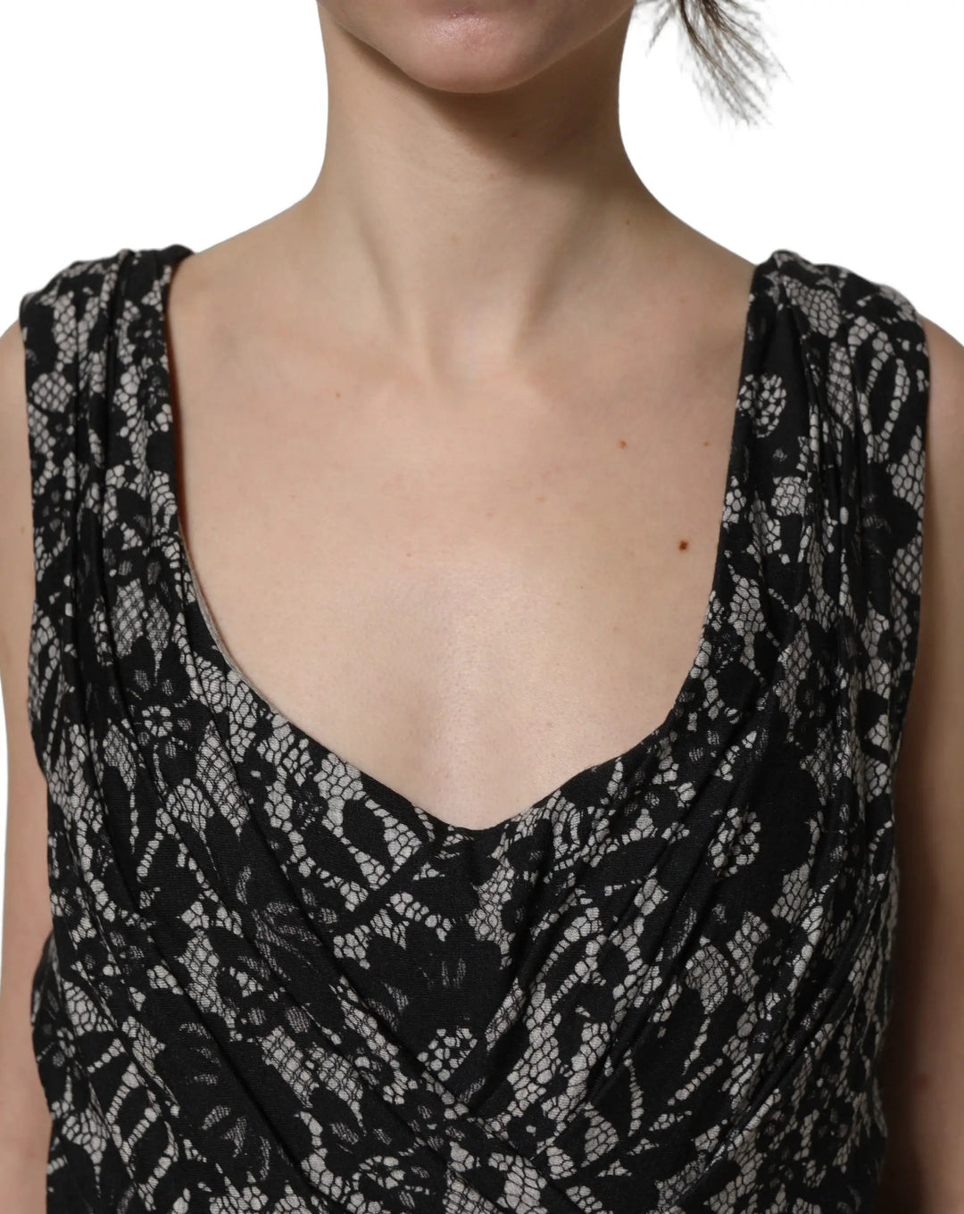 Dolce &amp; Gabbana Sample Sale | Dolce &amp; Gabbana Black White Floral Lace Sleeveless Midi Dress - | Designer outlet
