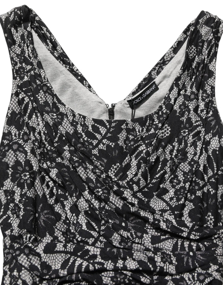 Dolce &amp; Gabbana Sample Sale | Dolce &amp; Gabbana Black White Floral Lace Sleeveless Midi Dress - | Designer outlet