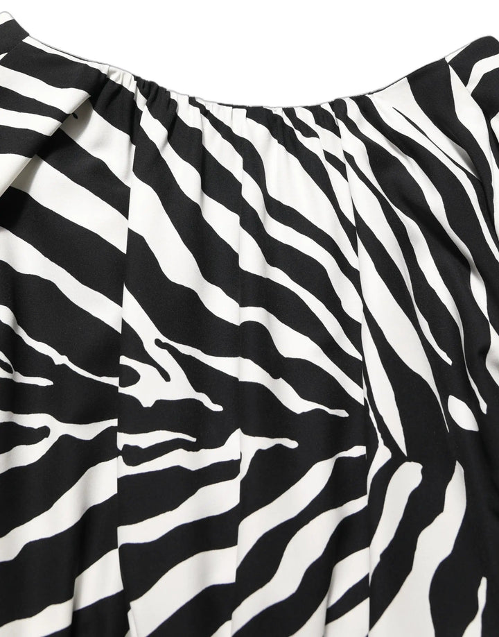 Dolce &amp; Gabbana Sample Sale | Dolce &amp; Gabbana Black White Zebra Ruched Silk Mini Dress - | Designer outlet