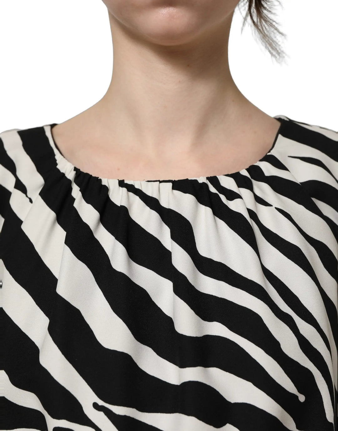 Dolce &amp; Gabbana Sample Sale | Dolce &amp; Gabbana Black White Zebra Ruched Silk Mini Dress - | Designer outlet