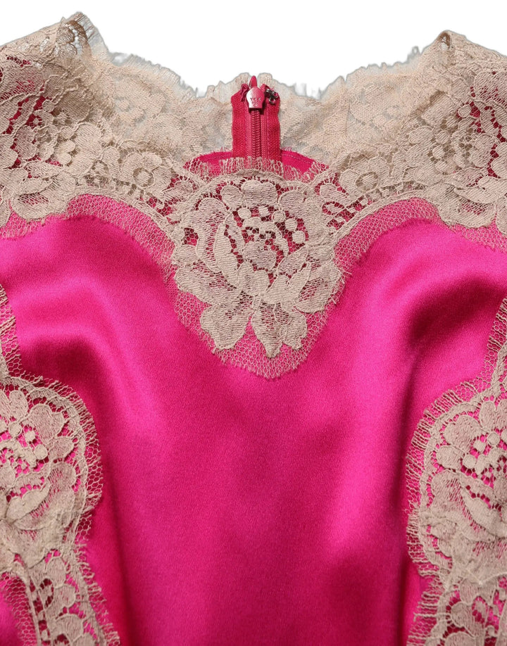 Dolce &amp; Gabbana Sample Sale | Dolce &amp; Gabbana Fuchsia Pink Lace Detail A-line Midi Dress - | Designer outlet