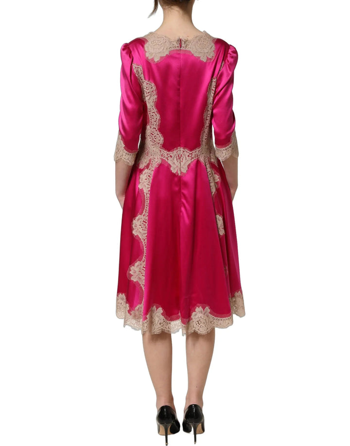 Dolce &amp; Gabbana Sample Sale | Dolce &amp; Gabbana Fuchsia Pink Lace Detail A-line Midi Dress - | Designer outlet
