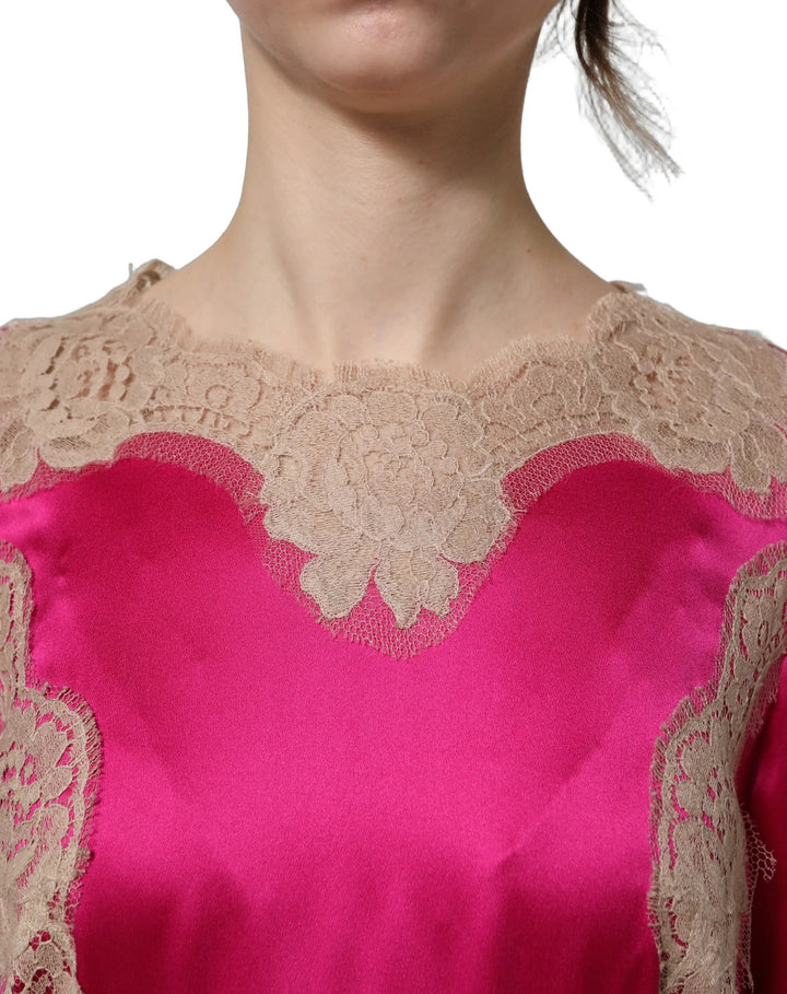 Dolce &amp; Gabbana Sample Sale | Dolce &amp; Gabbana Fuchsia Pink Lace Detail A-line Midi Dress - | Designer outlet