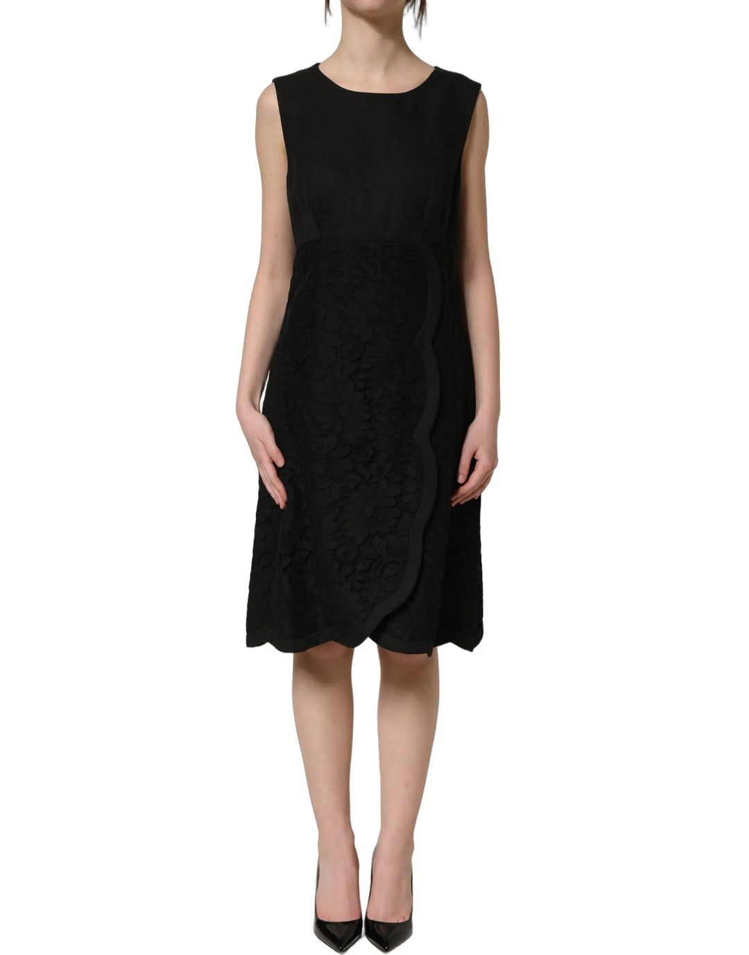 Dolce &amp; Gabbana Sample Sale | Dolce &amp; Gabbana Black Floral Lace Sleeveless Shift Dress - | Designer outlet