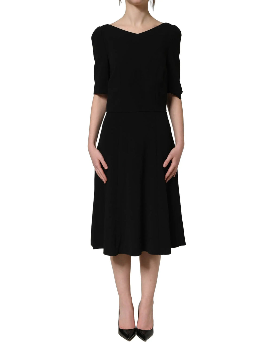 Dolce &amp; Gabbana Sample Sale | Dolce &amp; Gabbana Black Viscose Short Sleeve A-line Midi Dress - | Designer outlet
