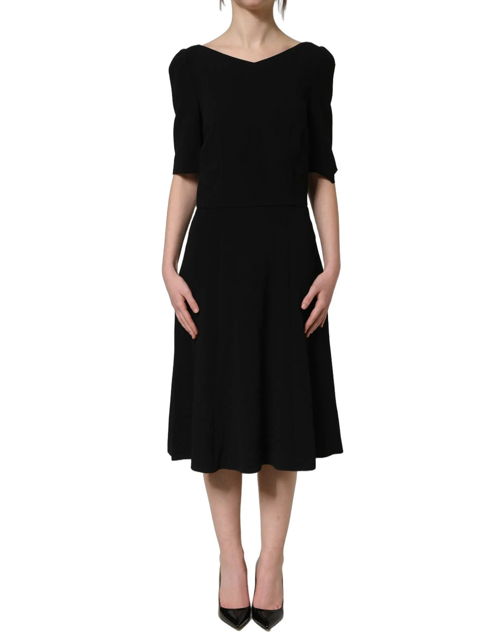 Dolce & Gabbana Sample Sale | Dolce & Gabbana Black Viscose Short Sleeve A-line Midi Dress - | Designer outlet