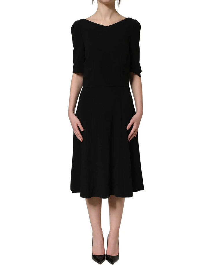 Dolce &amp; Gabbana Sample Sale | Dolce &amp; Gabbana Black Viscose Short Sleeve A-line Midi Dress - | Designer outlet