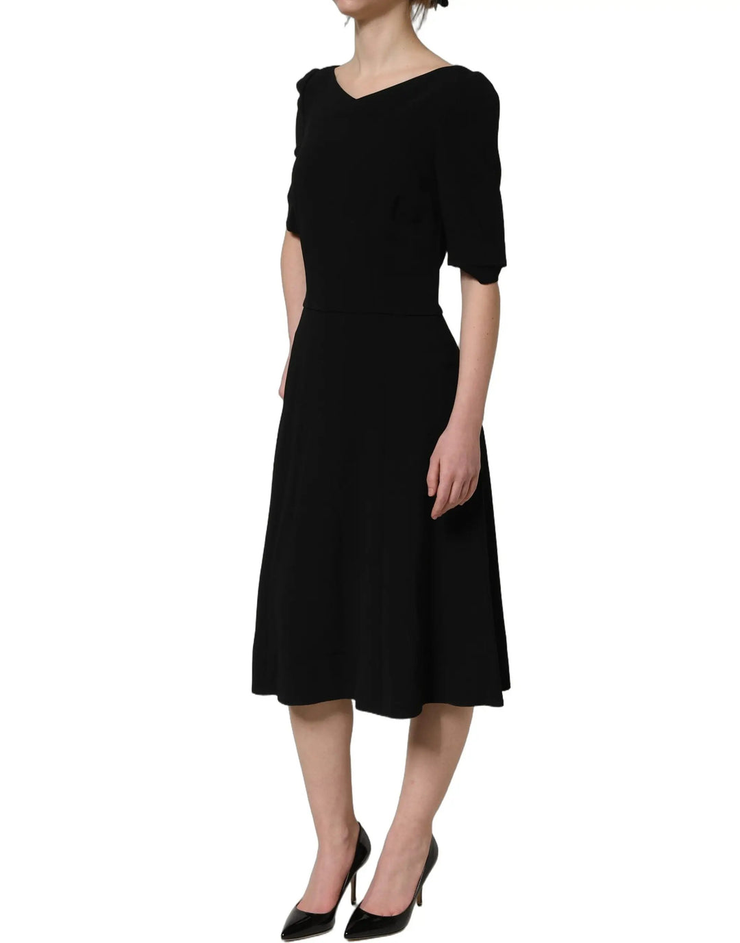 Dolce &amp; Gabbana Sample Sale | Dolce &amp; Gabbana Black Viscose Short Sleeve A-line Midi Dress - | Designer outlet