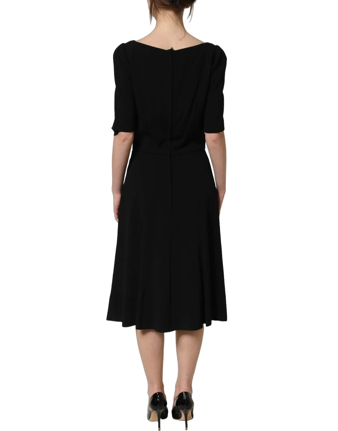 Dolce &amp; Gabbana Sample Sale | Dolce &amp; Gabbana Black Viscose Short Sleeve A-line Midi Dress - | Designer outlet