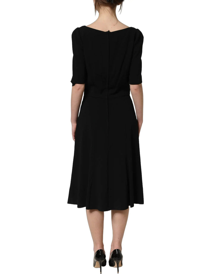 Dolce &amp; Gabbana Sample Sale | Dolce &amp; Gabbana Black Viscose Short Sleeve A-line Midi Dress - | Designer outlet