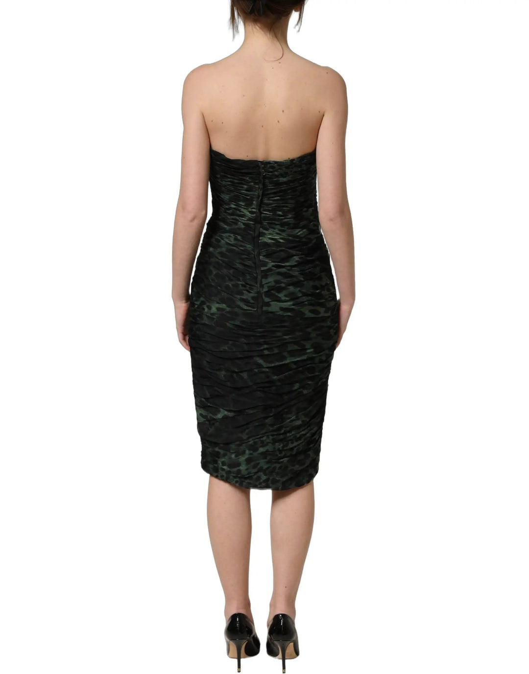 Dolce &amp; Gabbana Sample Sale | Dolce &amp; Gabbana Green Leopard Print Bustier Draped Midi Dress - | Designer outlet