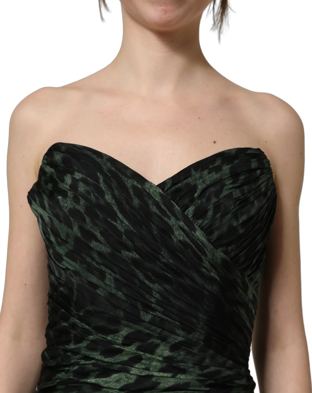 Dolce &amp; Gabbana Sample Sale | Dolce &amp; Gabbana Green Leopard Print Bustier Draped Midi Dress - | Designer outlet