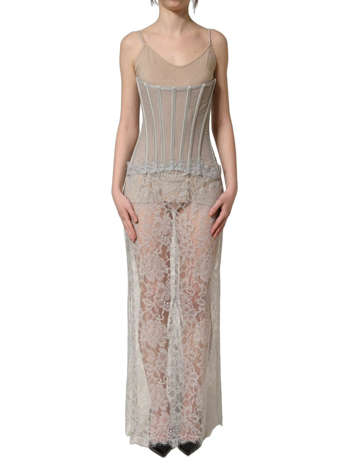 Dolce &amp; Gabbana Sample Sale | Dolce &amp; Gabbana Gray Lace Corset Style Bodice Maxi Dress - | Designer outlet