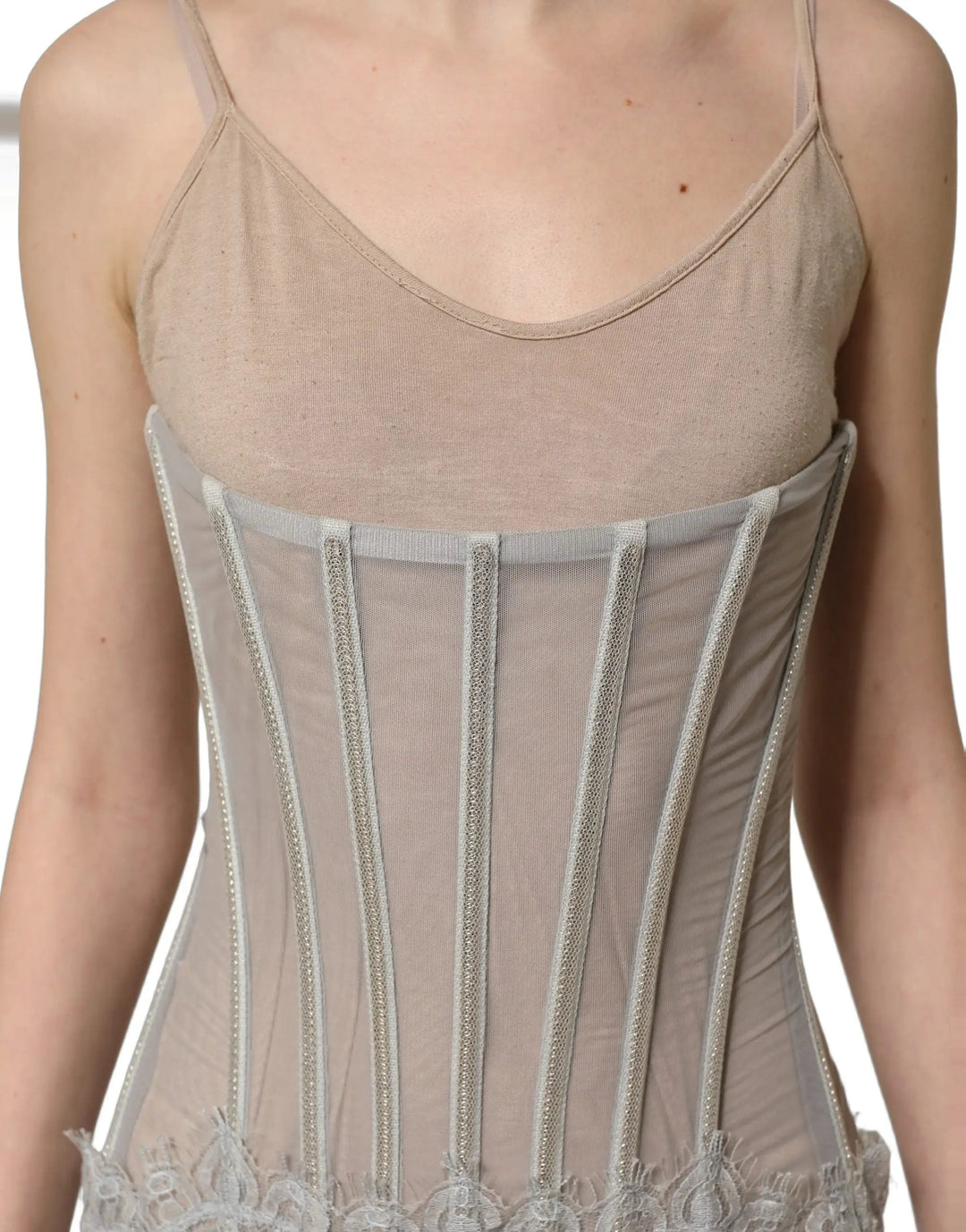 Dolce &amp; Gabbana Sample Sale | Dolce &amp; Gabbana Gray Lace Corset Style Bodice Maxi Dress - | Designer outlet