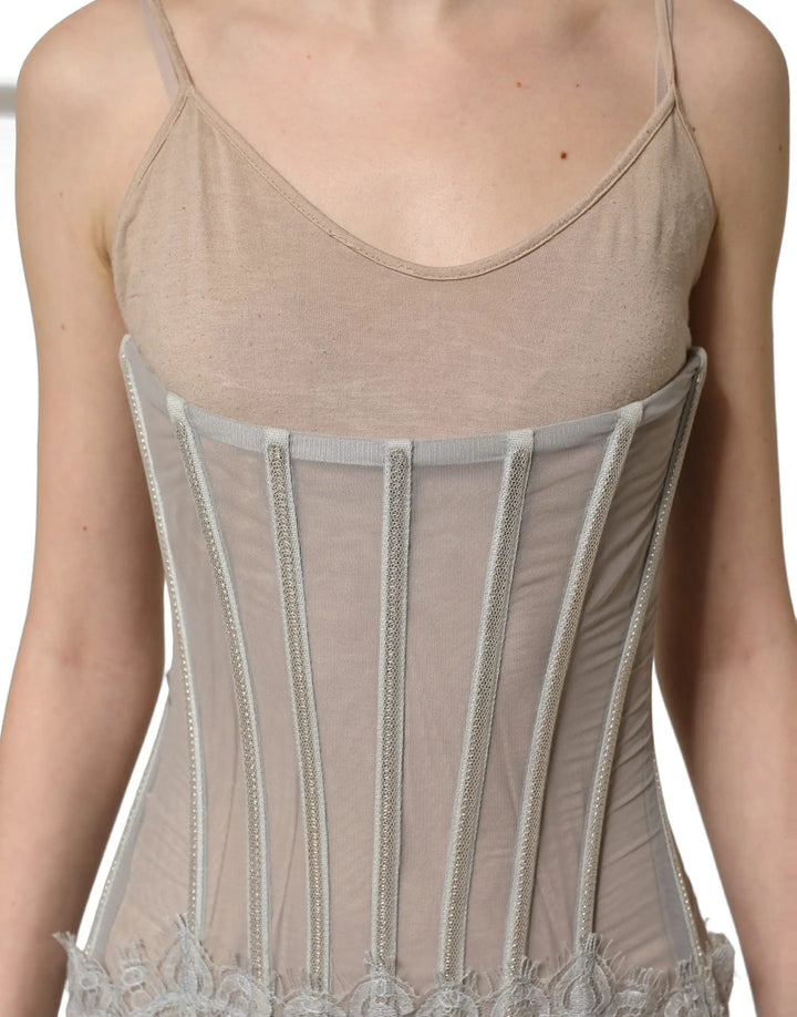 Dolce &amp; Gabbana Sample Sale | Dolce &amp; Gabbana Gray Lace Corset Style Bodice Maxi Dress - | Designer outlet